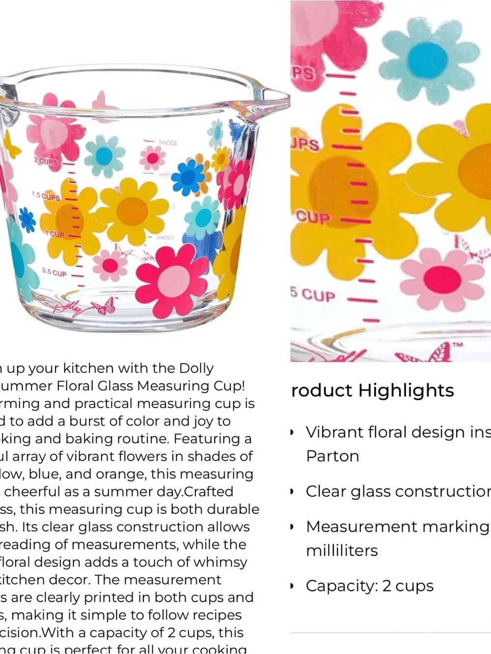 Floral Glass Measuring Cup in Pink, Yellow & Blue - Signature Collection